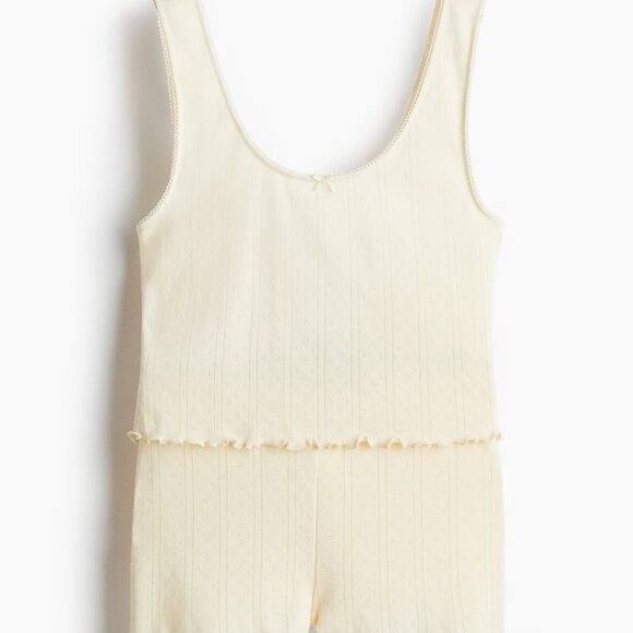 (NWT) H&M - light butter yellow cotton pointelle pajamas (XL) - Picture 3 of 7